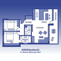 Appartement 96 m2 Ferienwohnung mit überdecktem Balkon