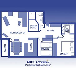 Appartement 3.5 Zimmer Wohnung mit Südbalkon, 4 Betten