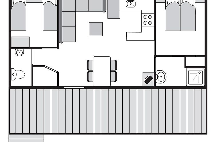 Floor plan of Sluftervallei 4-person mobile home 4MH in De Cocksdorp, Texel, with spacious layout and modern amenities.