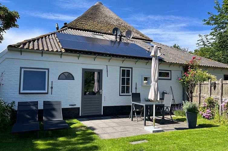 Zonnig terras bij Huisje in Den Hoorn, vakantiehuis op Texel, Waddeneilanden.