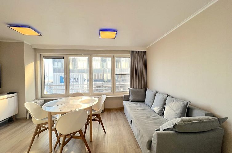 Gemuetliches Wohnzimmer im Ferienhaus Vendome, Westende, mit modernen Moebeln und viel Tageslicht.