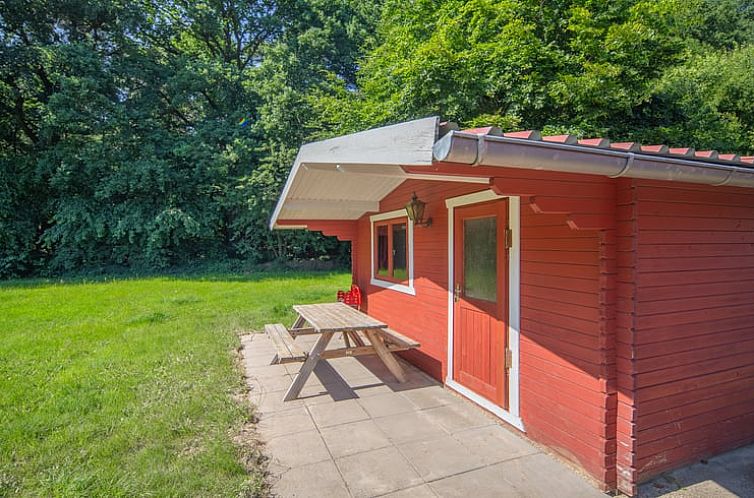 Gemuetliches Ferienhaus in Vrees, Deutschland, mit einer einladenden Terrasse und umgeben von Wald.