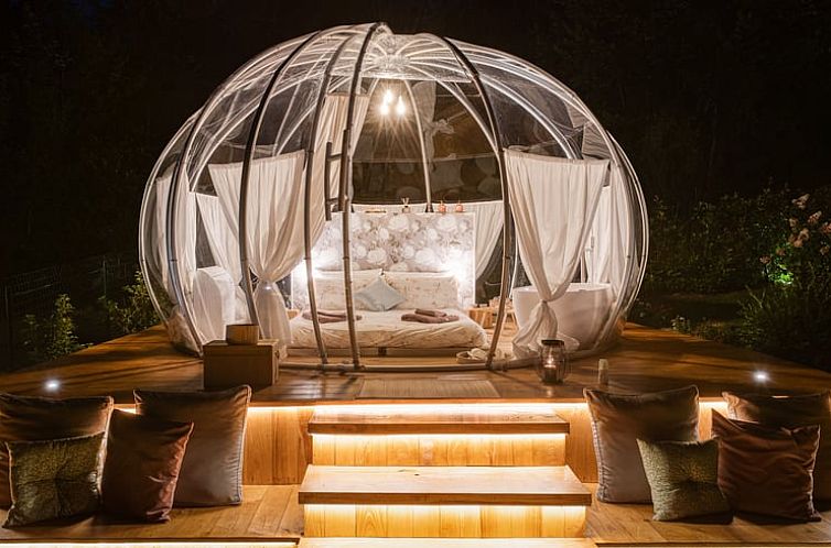 Experience luxury and nature at Cottage in Montaldo di Mondovi, Italy. Sleep in an atmospheric dome overlooking the starry sky.