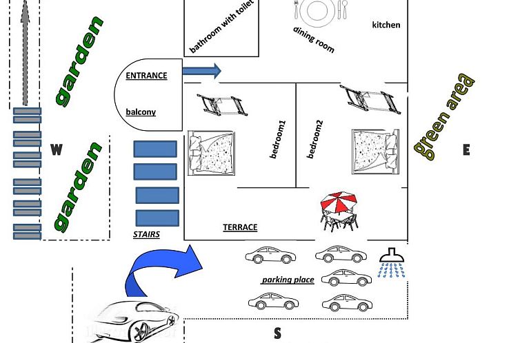 Appartement mit einer überdachten Terrasse