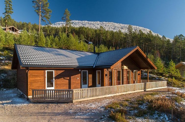 Geniet van de rust in het Huisje in Vradal, een idyllische vakantiewoning in Zuid Noorwegen met prachtig uitzicht op de bergen.
