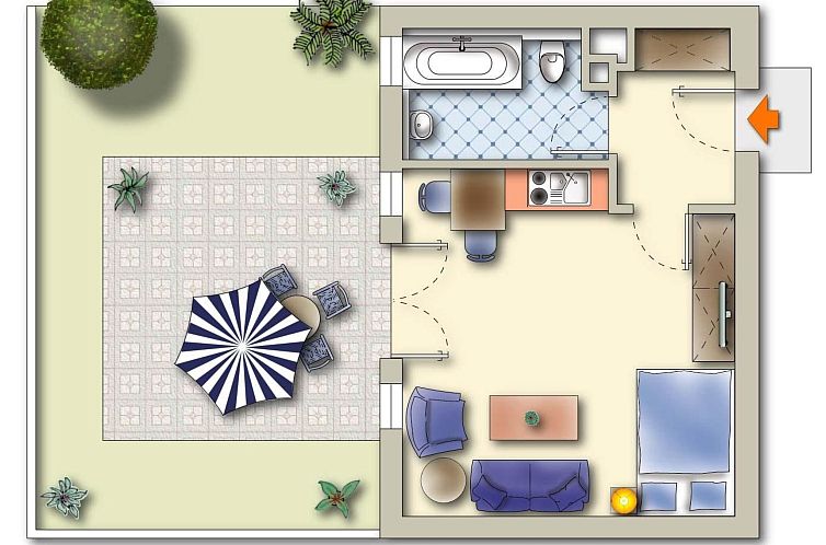 Appartement Studioappartement mit kleinem Garten und Terrass