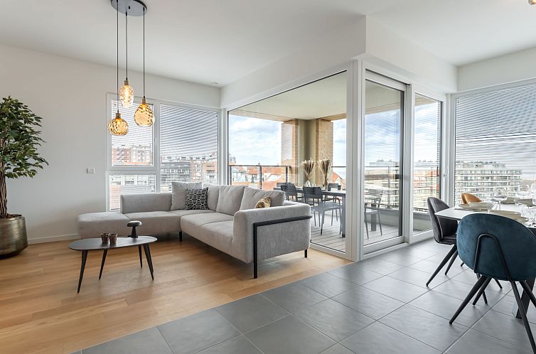 Stylish interior of the Parkville Apartment with parking & terrace in Blankenberge, on the Belgian coast, featuring a spacious terrace and modern decor.
