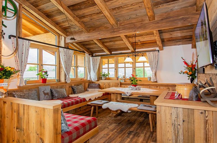 Rustieke woonkamer van Das Rendlgut Top 4, een vakantieverblijf in Lofer, Salzburg, met warme houten accenten en natuurlijke charme.