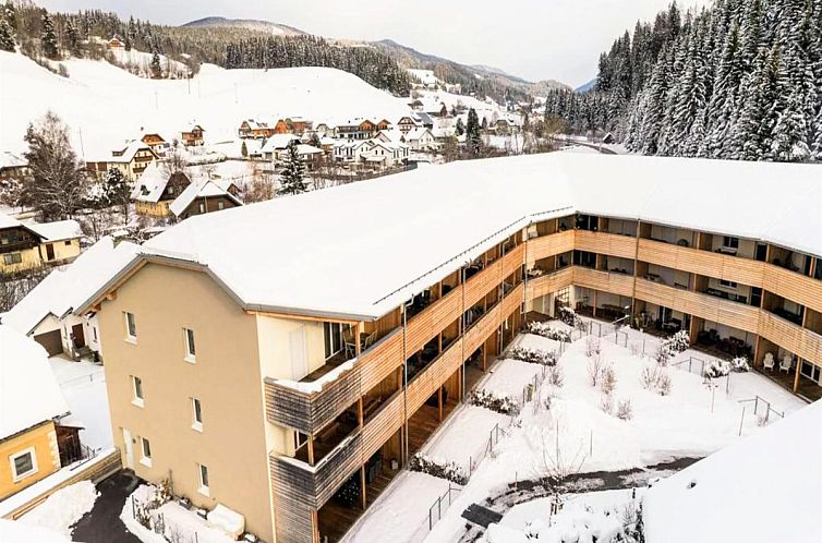 Besneeuwde Lungau Residence in Tamsweg, Salzburg, biedt een idyllisch verblijf met uitzicht op de Oostenrijkse bergen.