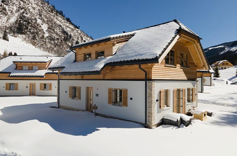 Attraktives Ferienhaus Ebersberger in Donnersbachwald, Steiermark, verschneit.