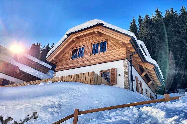 Chalet Ahorn Mountainlodge in der winterlichen Landschaft von Donnersbachwald, Steiermark, Oesterreich, mit herrlichem Blick auf die verschneite Umgebung.