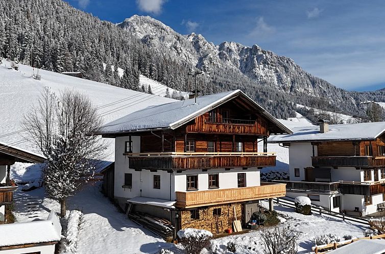 Rustiek vakantiehuis Tirola Hutte in Alpbach, Tirol, met prachtig uitzicht op weelderige landschappen.