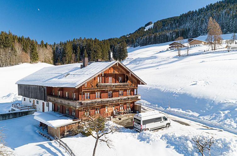 Enjoy the winter charm of chalet Feilgrub 2 in Brixen im Thale, Tyrol, with stunning mountain scenery.