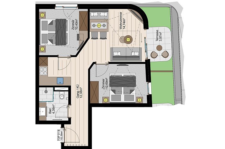 Appartement Superior mit 2 Schlafzimmer 6P