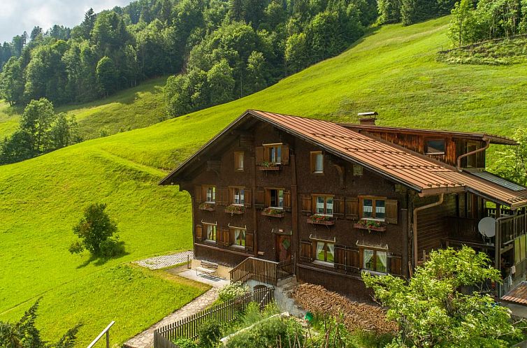 Entfliehen Sie in das Ferienhaus Rinderer in Sonntag, Vorarlberg, ein idyllisches Ferienhaus inmitten von Schnee und Bergen.