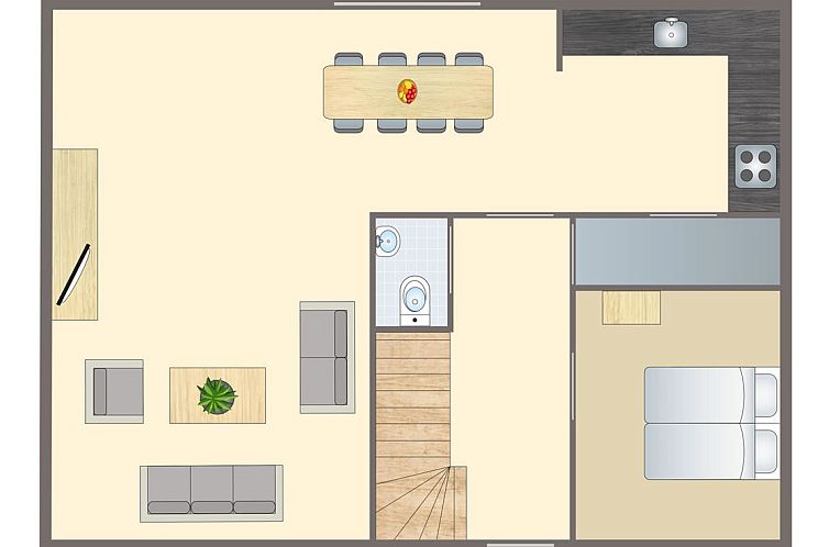 Floor plan of Esonstad 8-person children's house, vacation home in Anjum near Lauwersmeer, with spacious living room and modern kitchen.