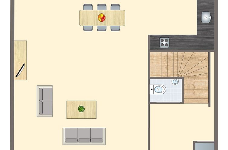 Floor plan of Esonstad 4-person children's bungalow 4LK in Anjum, with spacious living room and kitchen near Lauwersmeer.