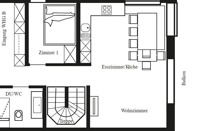 Appartement Appartement/Fewo, Dusche und Bad, 8-Bettwohnung