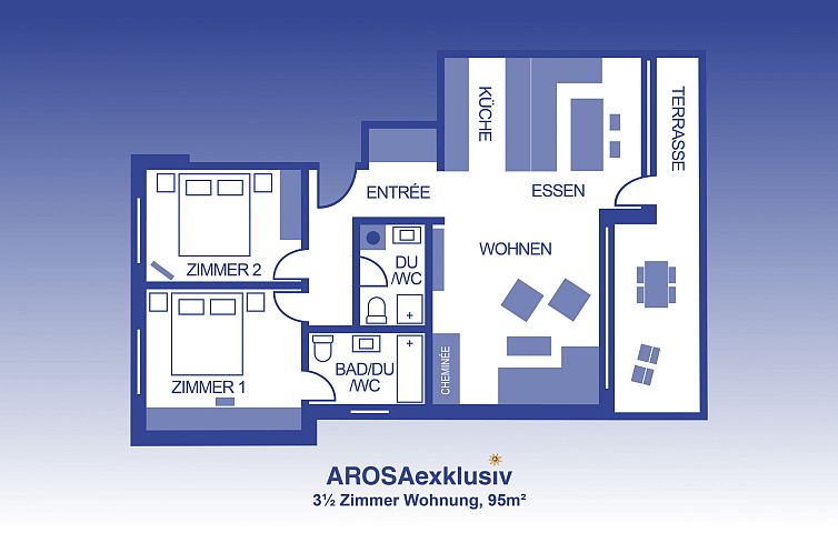 Appartement 96 m2 Ferienwohnung mit überdecktem Balkon