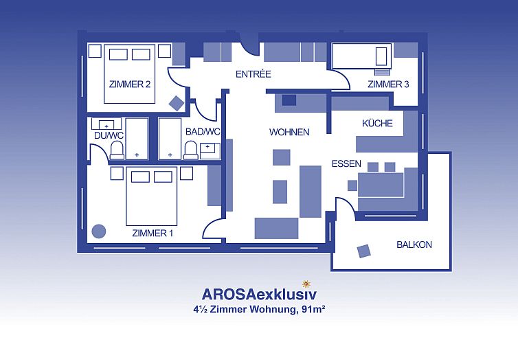 Appartement Appartemen, Dusche und Bad, WC, 6-Bettwohnung