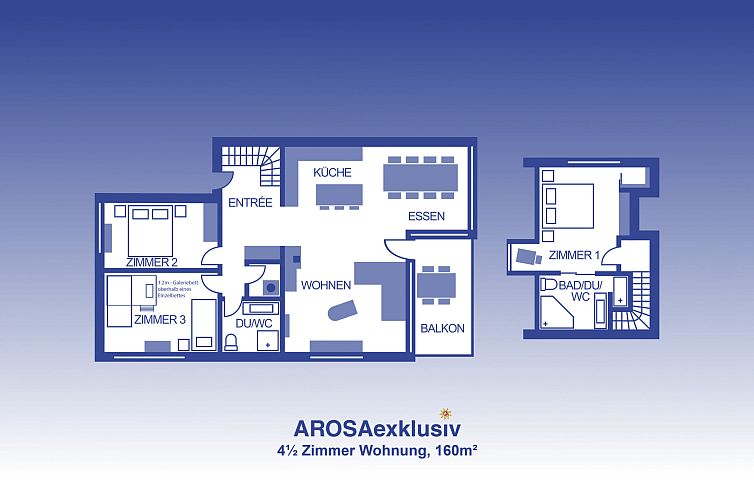 Appartement Penthouse-Apartment mit Südterrasse, 7 Betten