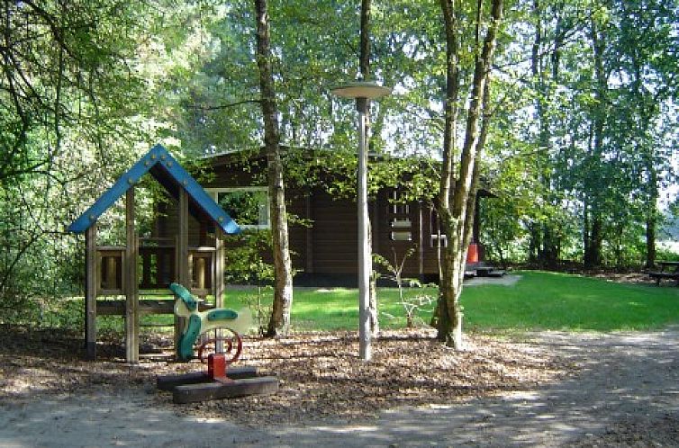 Spielplatz im finnischen Bungalow in Meppen, Drenthe, umgeben von gruener Natur.
