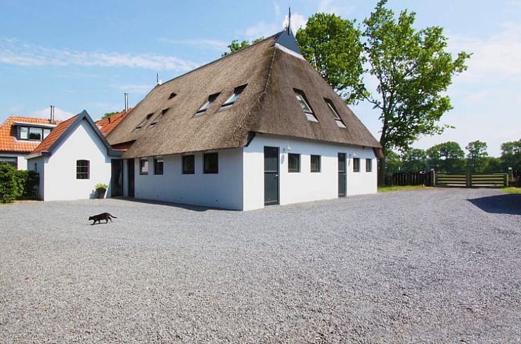 Vacation cottage in Langedijke with thatched roof in Frisian forests, Friesland.