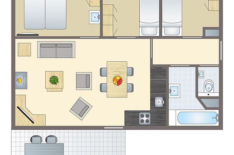 Miggelenberg 4-persoons bungalow 4CE2 in Hoenderloo biedt een ruim terras met uitzicht op de Veluwse natuur.