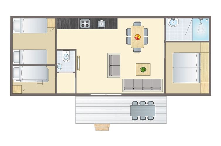 Exterior of Rabbit Hill mobile home in Nieuw Milligen, Veluwe, surrounded by greenery.