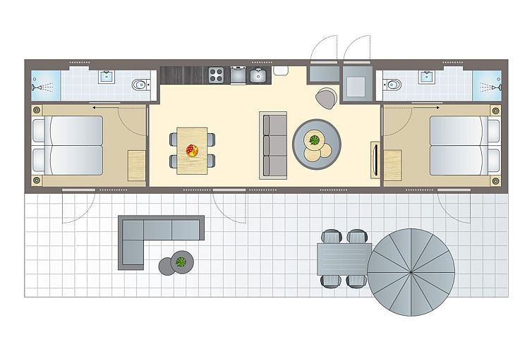 Moderne 4-persoons woning 4B2 met terras in Sellingen, Zuidoost Groningen, perfect voor een ontspannen vakantie.