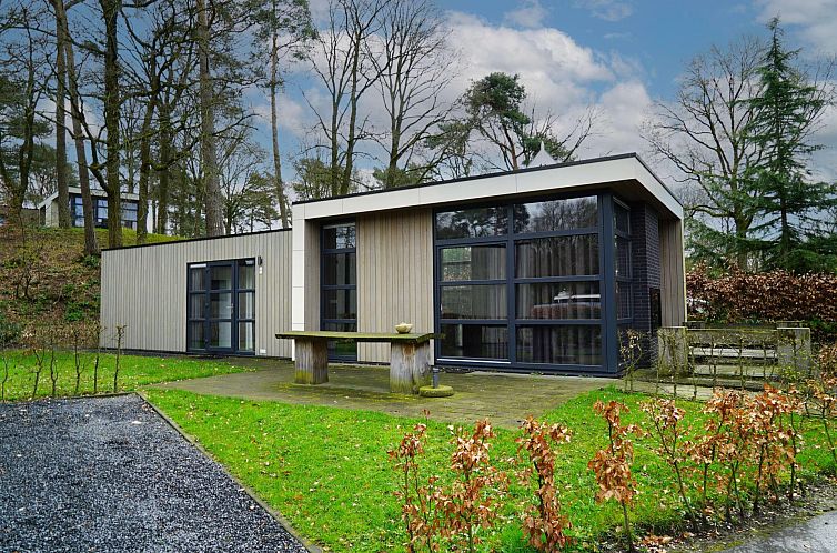 Cube Exclusif 4 vakantiehuis in Belfeld, Noord Limburg, omgeven door natuur met een uitnodigend terras en moderne architectuur.