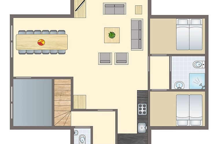 Vooraanzicht van Domein De Schatberg 12-persoons bungalow 12GL in Sevenum, Noord Limburg met tuin en oprit.