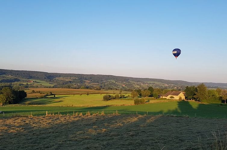 View of nature from Holiday Home in Epen, South Limburg, with a hot air balloon in the distance.