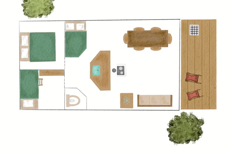 Tenthuisje met warme privédouche naast de tent met Hottub