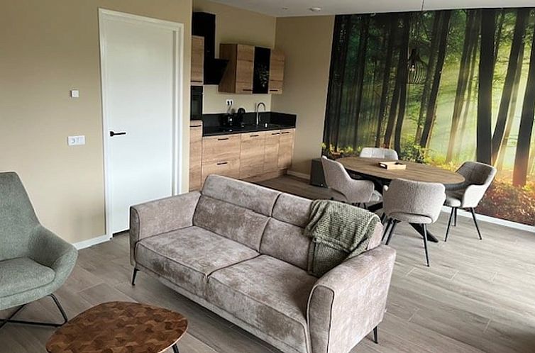 Cozy living room in Holiday Home in De Moer, Heart of Brabant, with modern decor and nature theme.