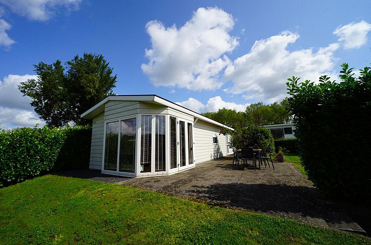 Exclusif 6 vakantiehuis in Halfweg, Noordzeekust, Noord-Holland met zonnig terras en groene omgeving.