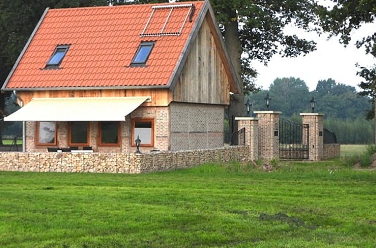 Charming cottage in Denekamp, Twente with red roof tiles and rural stone wall.