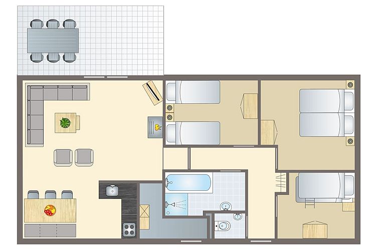 Kinderkamer in Twenhaarsveld 6-persoons kinderbungalow, Holten, Overijssel met kleurrijk interieur en speelhoek.