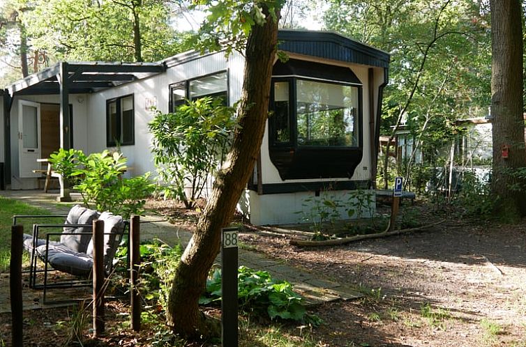Buitenkant van Vakantiehuisje in IJhorst, omringd door groene natuur in Noordwest Overijssel, Overijssel.