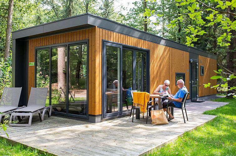 Geniet van de zon op het terras van Bungalow Doornveld in Doorn, Utrechtse Heuvelrug.