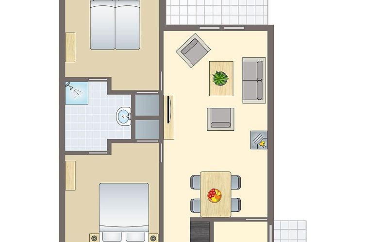 Buitenkant van Resort Haamstede 4-persoons bungalow in Burgh-Haamstede, Zeeland, omgeven door groene natuur.