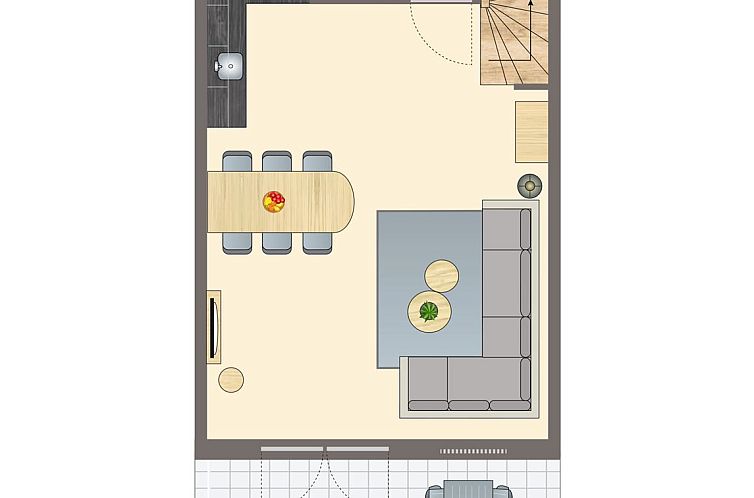 Ruime woonkamer in Residence 't Hof van Haamstede, 6-persoons hoevewoning in Burgh-Haamstede, Zeeland.
