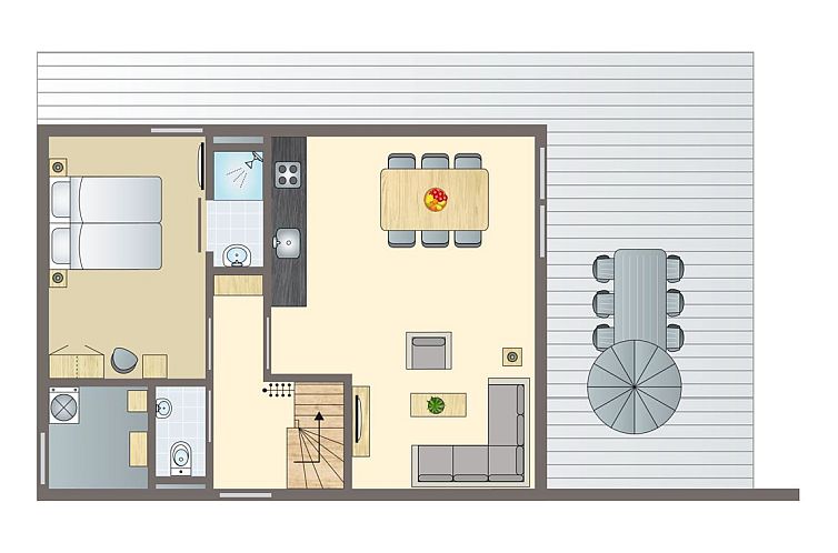 Strand Resort Ouddorp Duin, 6-person villa Zandduin in Ouddorp, South Holland, with charming thatched roof and surrounded by dune landscape.